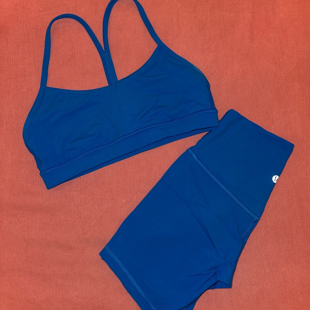 Lululemon Athletica Blue Sports Bra and shorts